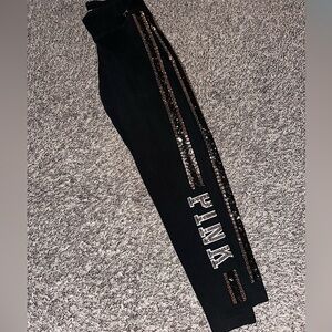 Victoria’s Secret PINK! Gold Bling Yoga Legging Black HTF Gorgeous 🤩 Size Small